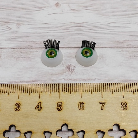 Аксессуары для кукол Глаза с ресничками круглые 12мм, зеленые (цена за 1 шт)