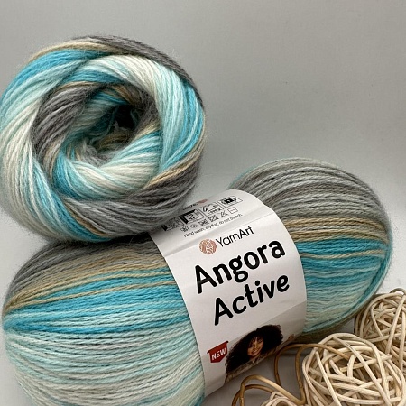 Пряжа Angora Active 852 бело - серо - бирюзовый