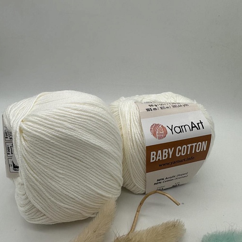 Пряжа YA Baby Cotton 401 белый, с лёгким переходом в топлёное молоко