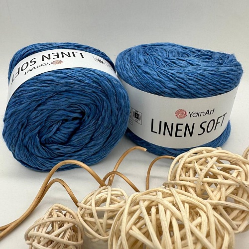 Пряжа Linen Soft лен, вискоза, хлопок 7318 синева