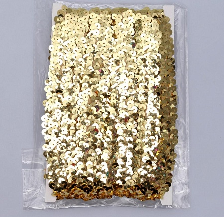 Пайетки Тесьма декоративная с пайетками, на резинке, 2 см, 9 ± 1 м, цвет золото