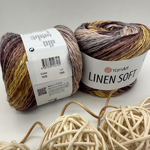 Пряжа Linen Soft лен, вискоза, хлопок 7415 анютины глазки