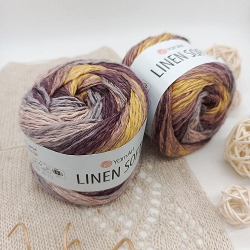 Пряжа Linen Soft лен, вискоза, хлопок 7415 анютины глазки