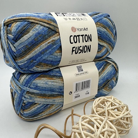 Пряжа Cotton Fusion хлопок 3655 море-песок