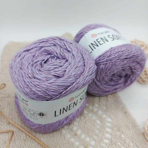 Пряжа Linen Soft лен, вискоза, хлопок 7325 цветущая сирень