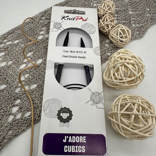 Спицы для вязания Спицы круговые Jadore Cubics 100 cm №7.0 ламинированная береза, лавандовый
