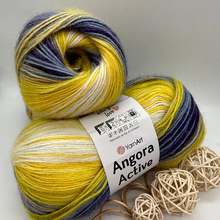 Пряжа Angora Active 854 сиренево - жёлтый