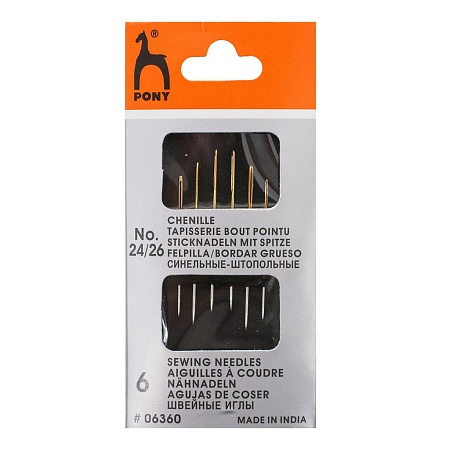 Иглы 06360 Иглы ручные для синели, глади с золотым ушком Chenille, № 24-26, 6шт