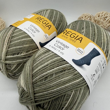 Пряжа Regia Vintage Color /Винтаж Колор/ 02858, farn color (цвет папоротника), белый/зеленый)