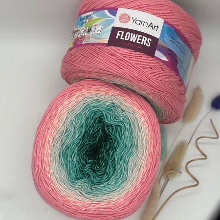 Пряжа YarnArt Flowers 292 КОРАЛЛ.БИРЮЗ.БЕЖ