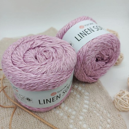 Пряжа Linen Soft лен, вискоза, хлопок 7321 розовое облако