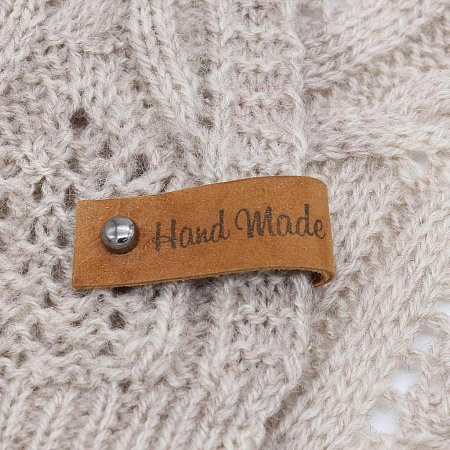 Аксессуары Кожаная бирка с кнопкой &quot;Hand Made&quot; 1,3*7см, уп.4шт (коричневый)