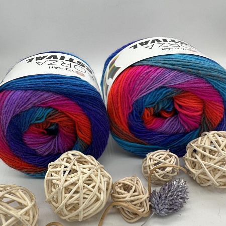 Пряжа Forza Festival 2913 оранж-фуксия- филет-бирюза