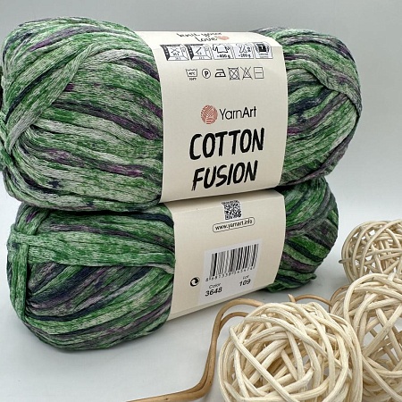 Пряжа Cotton Fusion хлопок 3648 зелень-баклажан