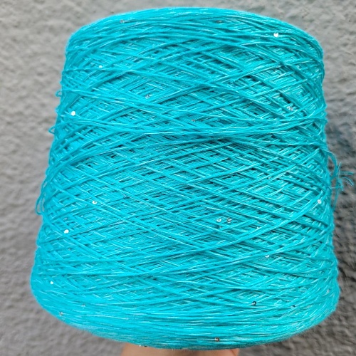 Пряжа в бобинах Lino 4300 с пайетками голубая лагуна. Цена за 10гр