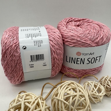 Пряжа Linen Soft лен, вискоза, хлопок 7322 розовая пастель