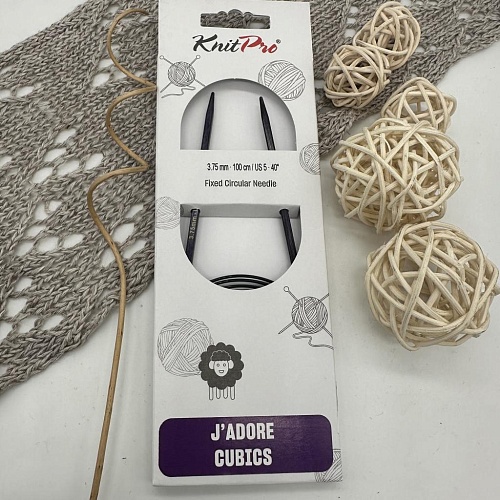Спицы для вязания Спицы круговые Jadore Cubics 100 cm №3.75 ламинированная береза, лавандовый