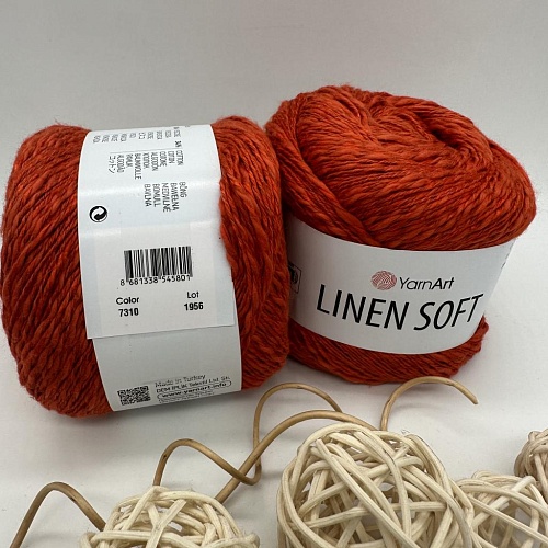 Пряжа Linen Soft лен, вискоза, хлопок 7310 спелая клубника