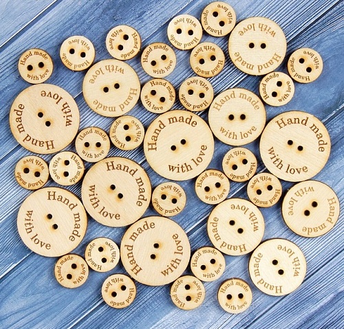 Аксессуары для одежды и обуви Бирки «Hand made», деревянные пуговицы, размер 30мм(большие). Цена за 1 шт