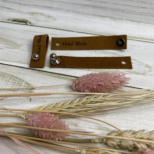 Аксессуары для одежды и обуви Кожаная бирка с кнопкой &amp;quot;Hand Made&amp;quot; 13*7см (коричневый)