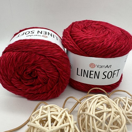 Пряжа Linen Soft лен, вискоза, хлопок 7323 малиновый джем