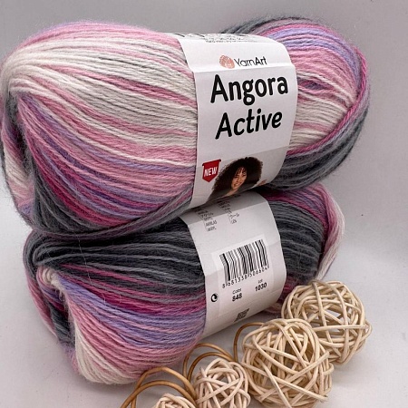 Пряжа Angora Active 848 серо - бело - сиреневый