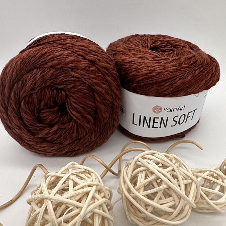 Пряжа Linen Soft лен, вискоза, хлопок 7309 шоколадный кекс