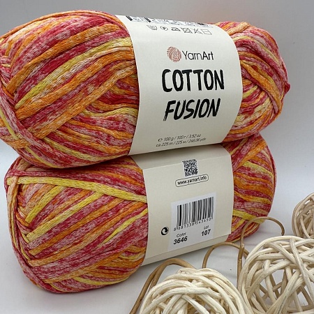 Пряжа Cotton Fusion хлопок 3646 жёлто-оранж-розов