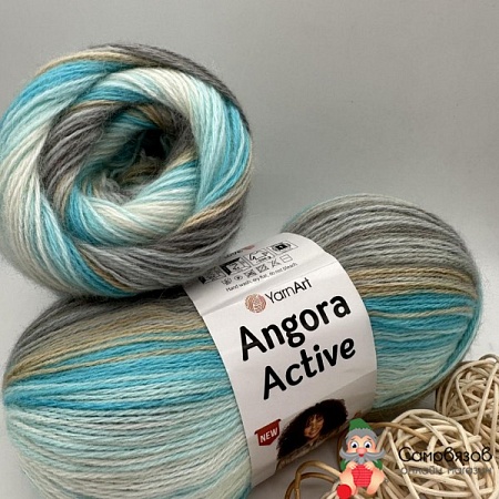 Пряжа Angora Active 852 бело - серо - бирюзовый