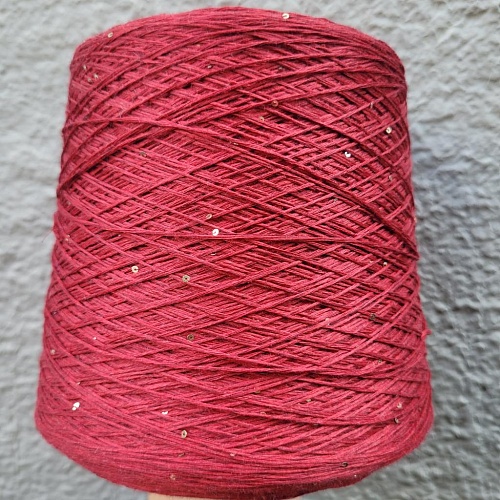 Пряжа в бобинах Lino 3900 с пайетками божоле. Цена за 10гр