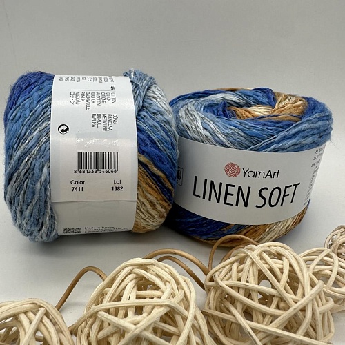 Пряжа Linen Soft лен, вискоза, хлопок 7411 черничный крем
