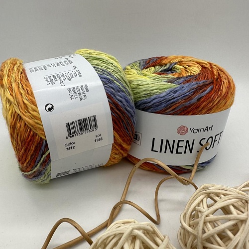 Пряжа Linen Soft лен, вискоза, хлопок 7412 летний букет