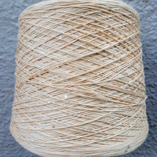 Пряжа в бобинах Lino 4000 с пайетками соломка. Цена за 10гр