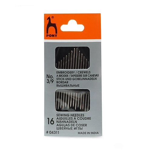 Иглы 04311 Иглы для вышивания и шитья Pony Crewels № 3-9, 16 шт