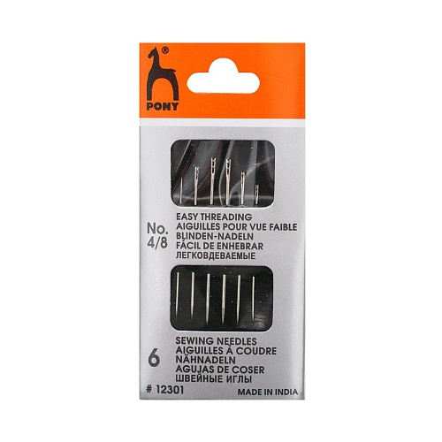 Принадлежности для шитья и рукоделия 12301 иглы ручные для шитья легковдеваемые, для слабовидящих Easy Threading № 4-8, 6шт
