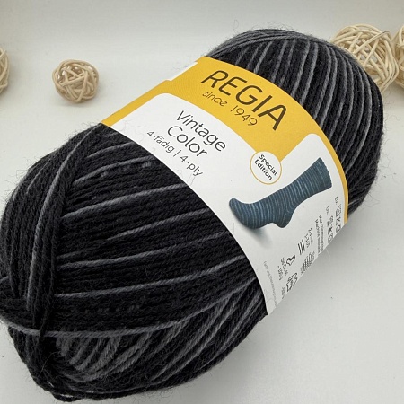 Пряжа Regia Vintage Color /Винтаж Колор/ 02863, black color (черный), серый/черный