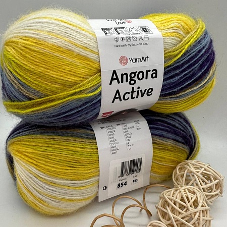Пряжа Angora Active 854 сиренево - жёлтый