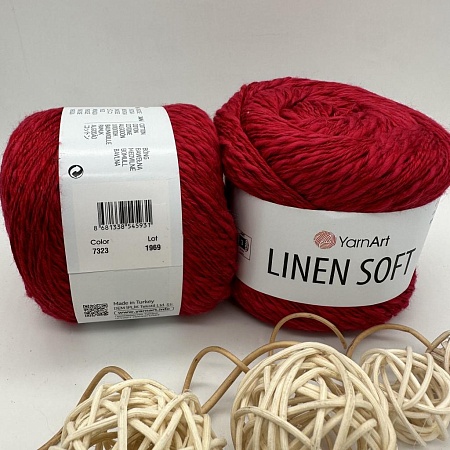 Пряжа Linen Soft лен, вискоза, хлопок 7323 малиновый джем