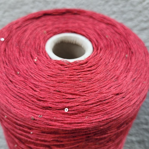 Пряжа в бобинах Lino 3900 с пайетками божоле. Цена за 10гр