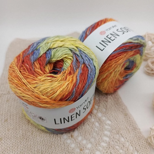 Пряжа Linen Soft лен, вискоза, хлопок 7412 летний букет