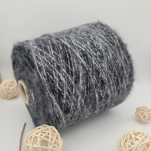 Пряжа в бобинах Soffice plus 3000. Цвет черное серебро. Цена указана за 10 гр.