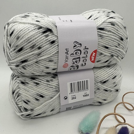 Пряжа Yarn Art Baby color (бэби) 202 белый в черную точку