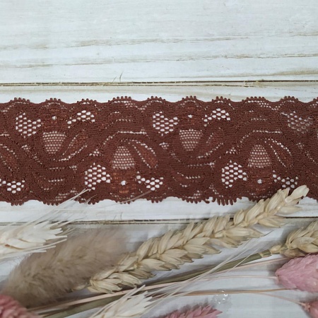 Текстильная галантерея Узкое эластичное кружево (коричневое) ширина 4см. Цена указана за 10 см
