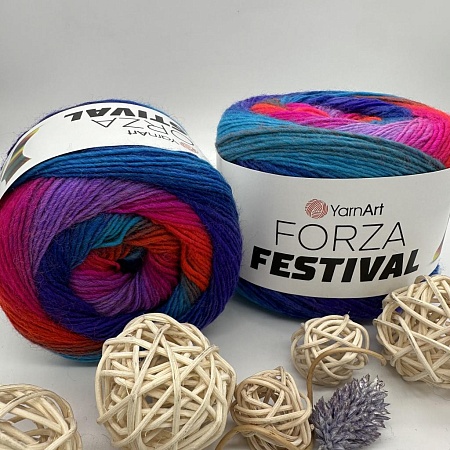Пряжа Forza Festival 2913 оранж-фуксия- филет-бирюза