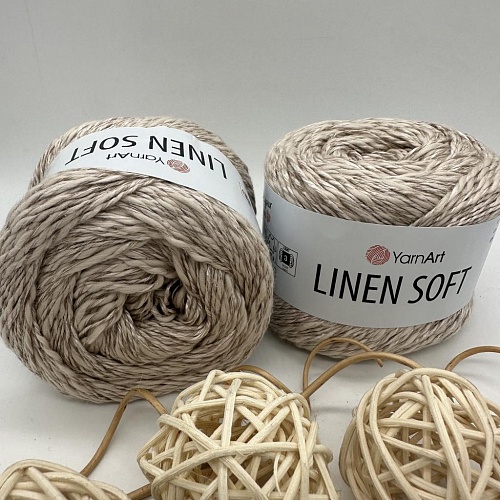 Пряжа Linen Soft лен, вискоза, хлопок 7304 молочный коктейль