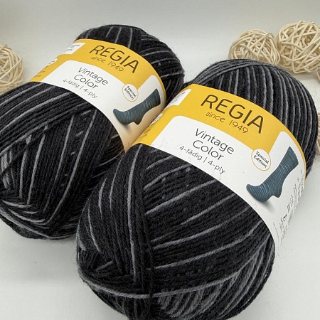 Пряжа Regia Vintage Color /Винтаж Колор/ 02863, black color (черный), серый/черный