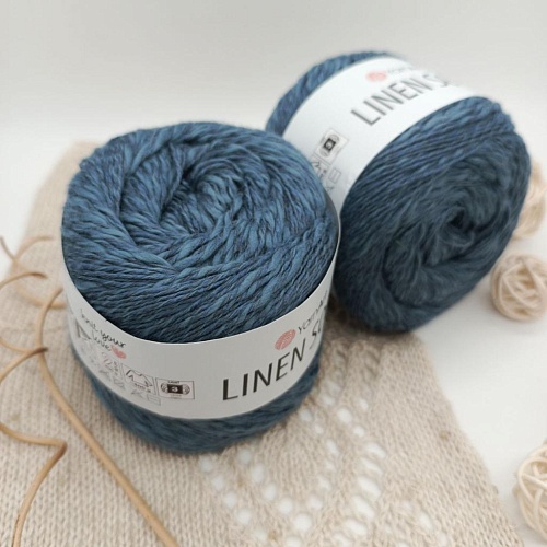 Пряжа Linen Soft лен, вискоза, хлопок 7316 пыльный джинс