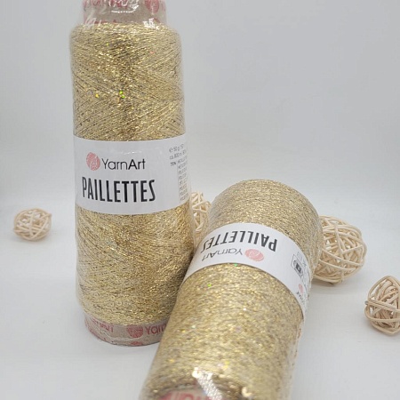 Пряжа YarnArt Paillettes пайетки с люрексом 8002 золото