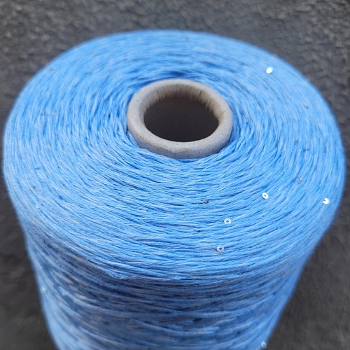 Пряжа в бобинах Lino 4300 с пайетками незабудка. Цена за 10гр