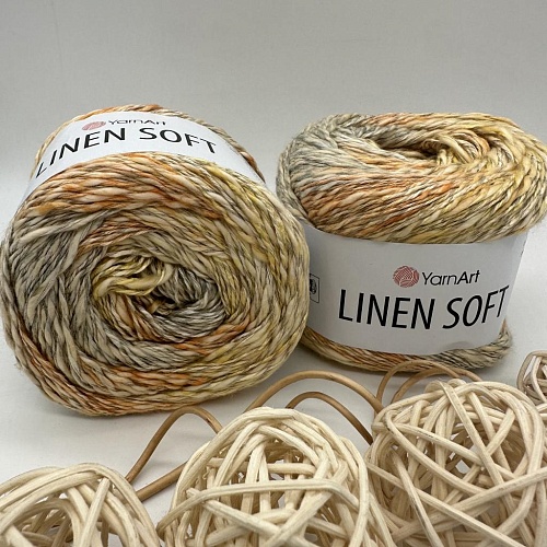 Пряжа Linen Soft лен, вискоза, хлопок 7403 апельсиновый бисквит